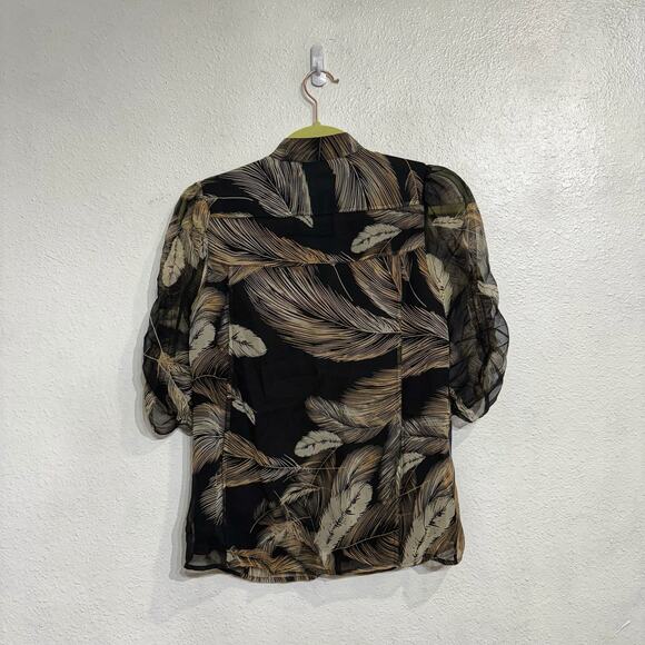 Diane Von Furtensberg Black Palm Print Button Down Blouse Sz 0 - Picture 7 of 9